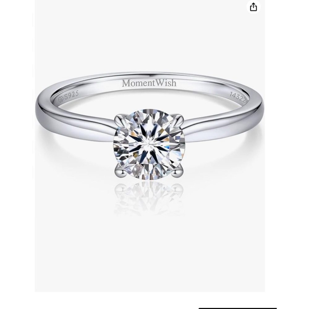 Moment wish Silver Ring with Clear moissanite Stone size 6